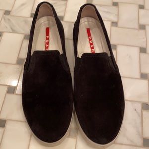 Prada suede slip on sneakers.